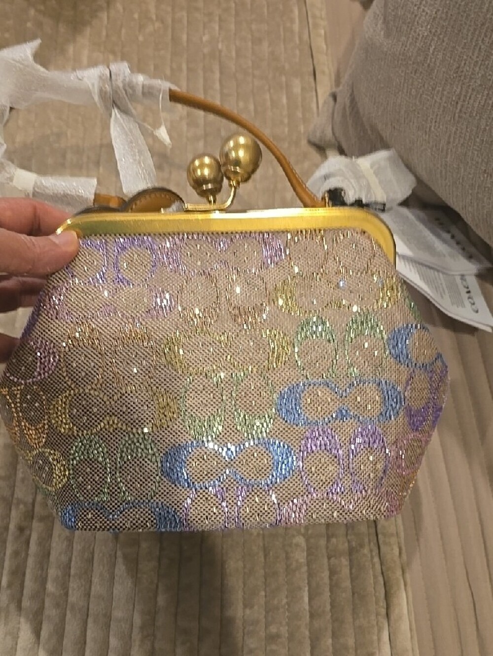 Authentic Coach Iridescent Multicolor Hexagon Clutch with Gold Trim - Picture 7 of 12